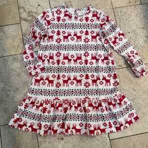 Hanna Andersson Fair Isle Deer Print Long Sleeve Dress - Kids Girls 150 Size 12